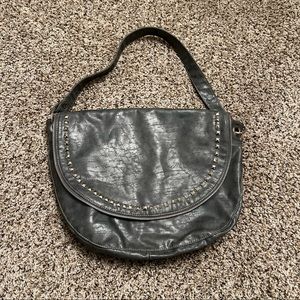 Gray Studded Shoulder Handbag